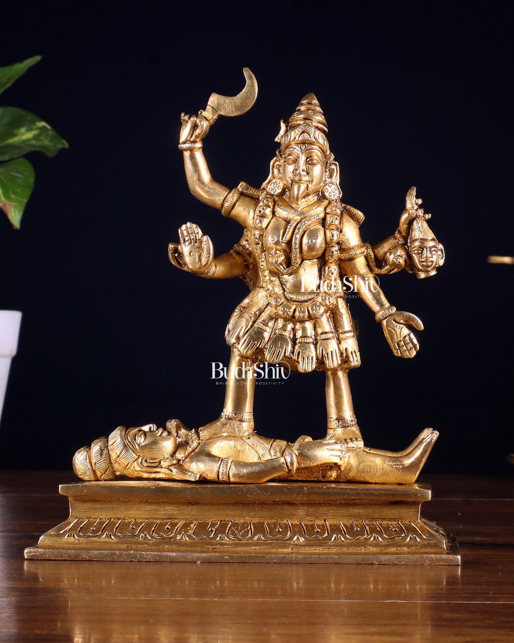 Brass Charbhuja Goddess Kali with Four Arms Idol 7 inch | 100% Certified Copper & Brass - Sama Homes Idol - Brass Sculpture - Eco-friendly - Sama Homes