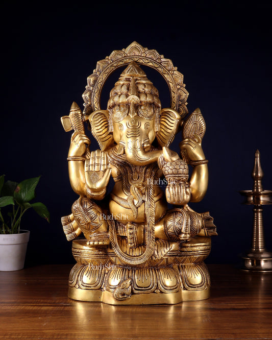 Brass Lord Ganesha Statue with Enhanced Carvings – Divine Elegance 20" | 100% Certified Copper & Brass - Sama Homes Idol - Brass Sculpture