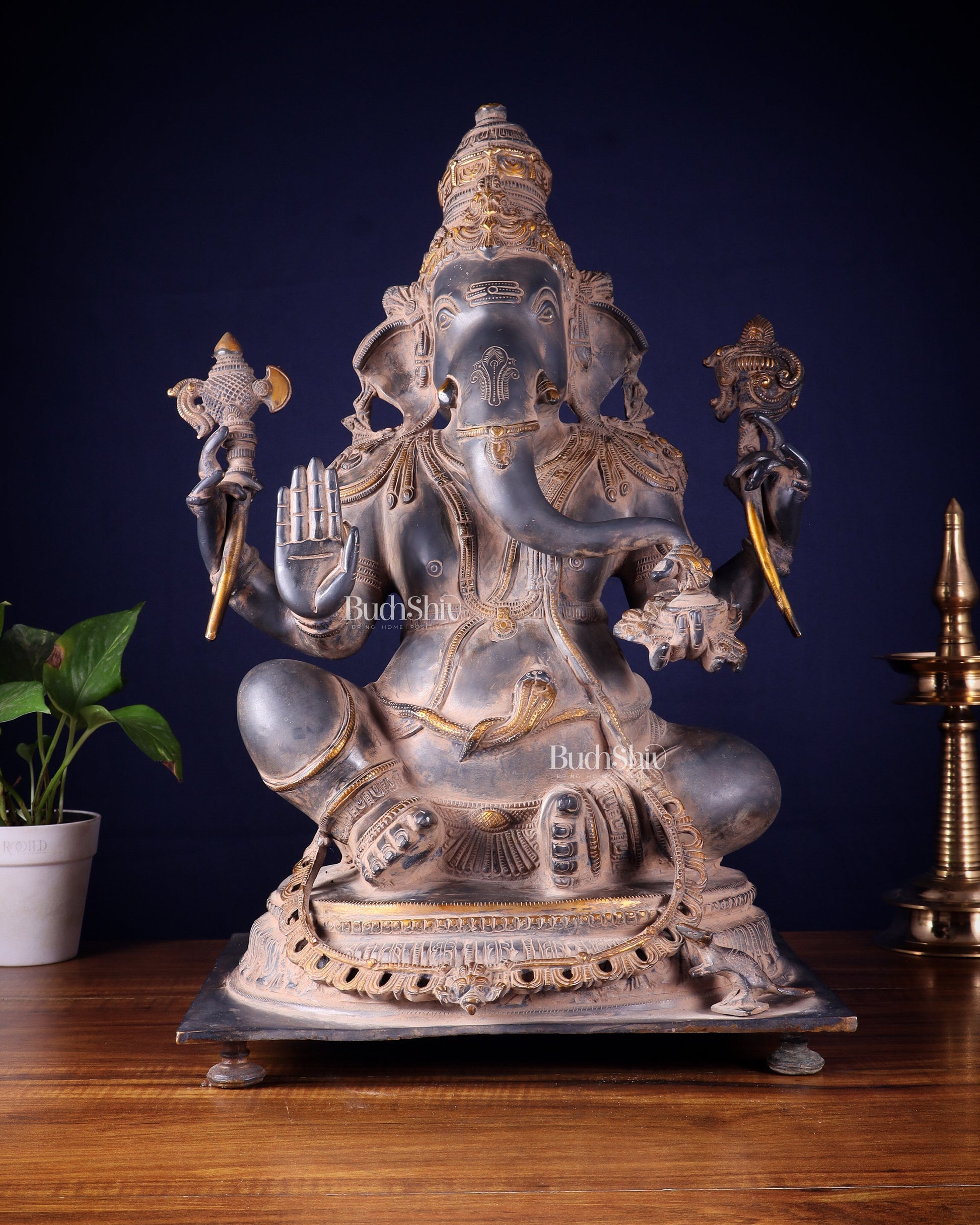 Ganesha Brass statue - Majestic 21 -Inch Height - Sama Homes Idol - Brass Sculpture - Eco-friendly - Sama Homes