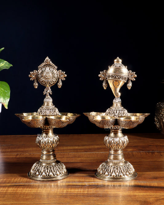 Brass Superfine Shanku Chakra Lamps – Intricately Crafted 8 inch - Sama Homes Idol - Brass Sculpture