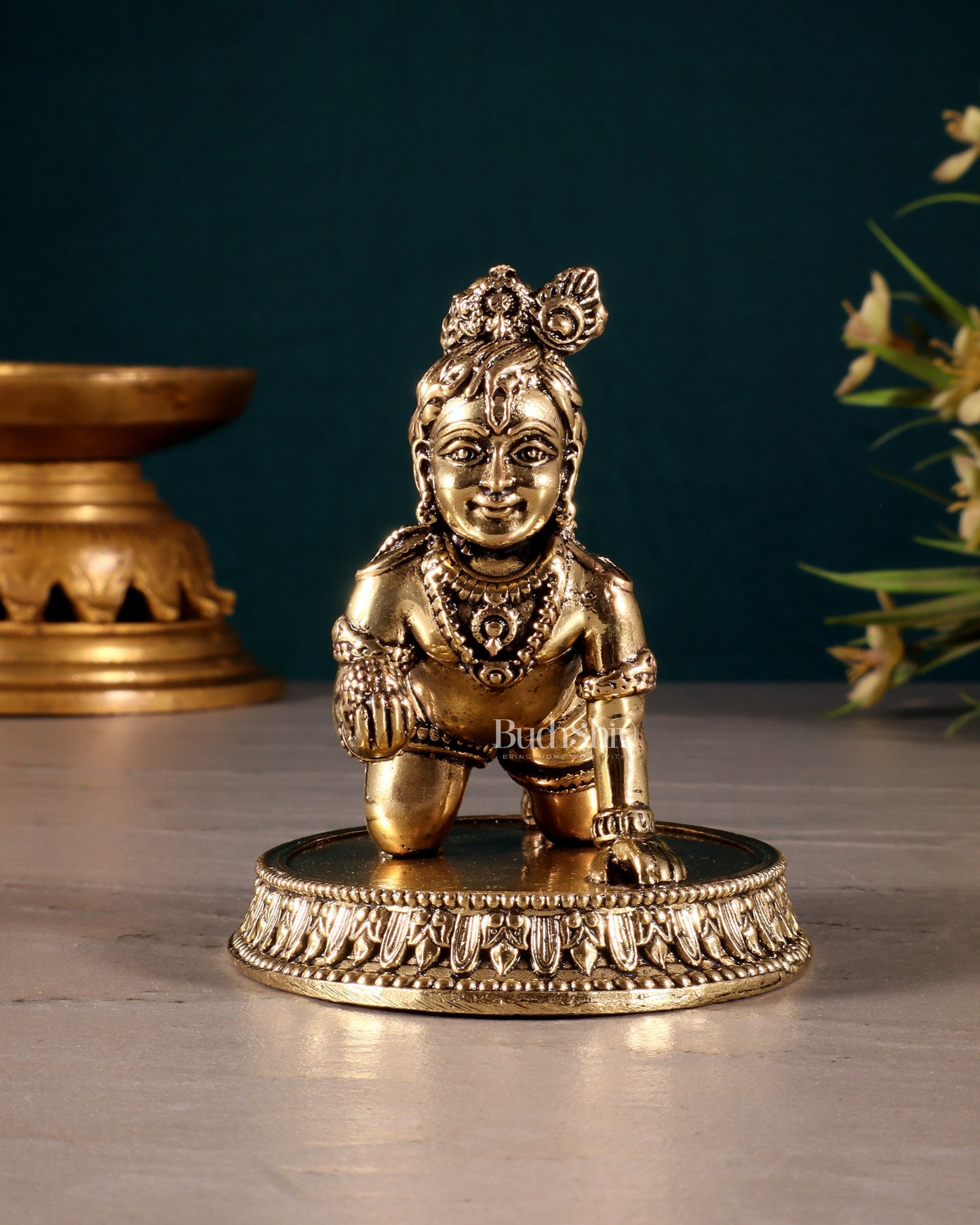 Brass Superfine Laddoo Gopal Idol 3 inch with base - Sama Homes Idol - Brass Sculpture