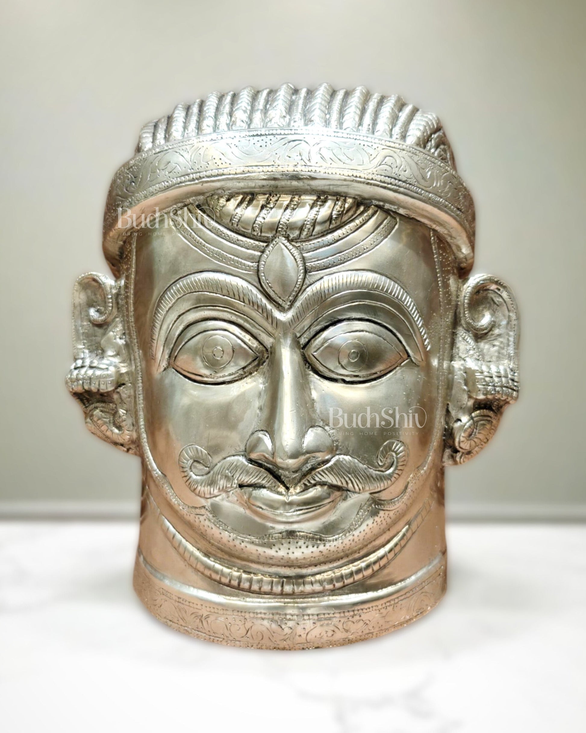 Brass Lord Shiva Face Mukhalingam – 11 inch silver plated | 100% Certified Copper & Brass - Sama Homes Idol - Brass Sculpture - Eco-friendly - Sama Homes