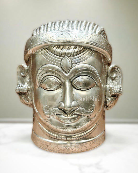 Brass Lord Shiva Face Mukhalingam – 11 inch silver plated | 100% Certified Copper & Brass - Sama Homes Idol - Brass Sculpture