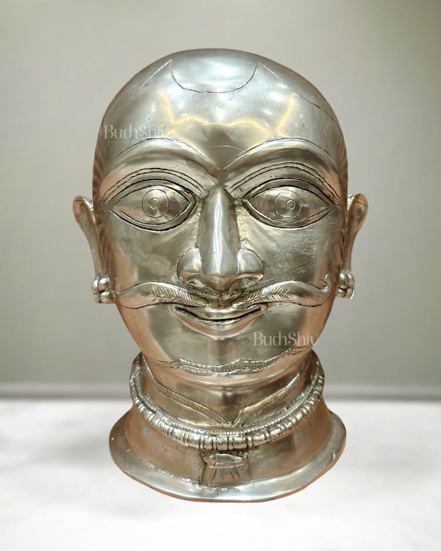 Brass Shiva Mukhalingam Face Statue silver plated 10 inch | 100% Certified Copper & Brass - Sama Homes Idol - Brass Sculpture