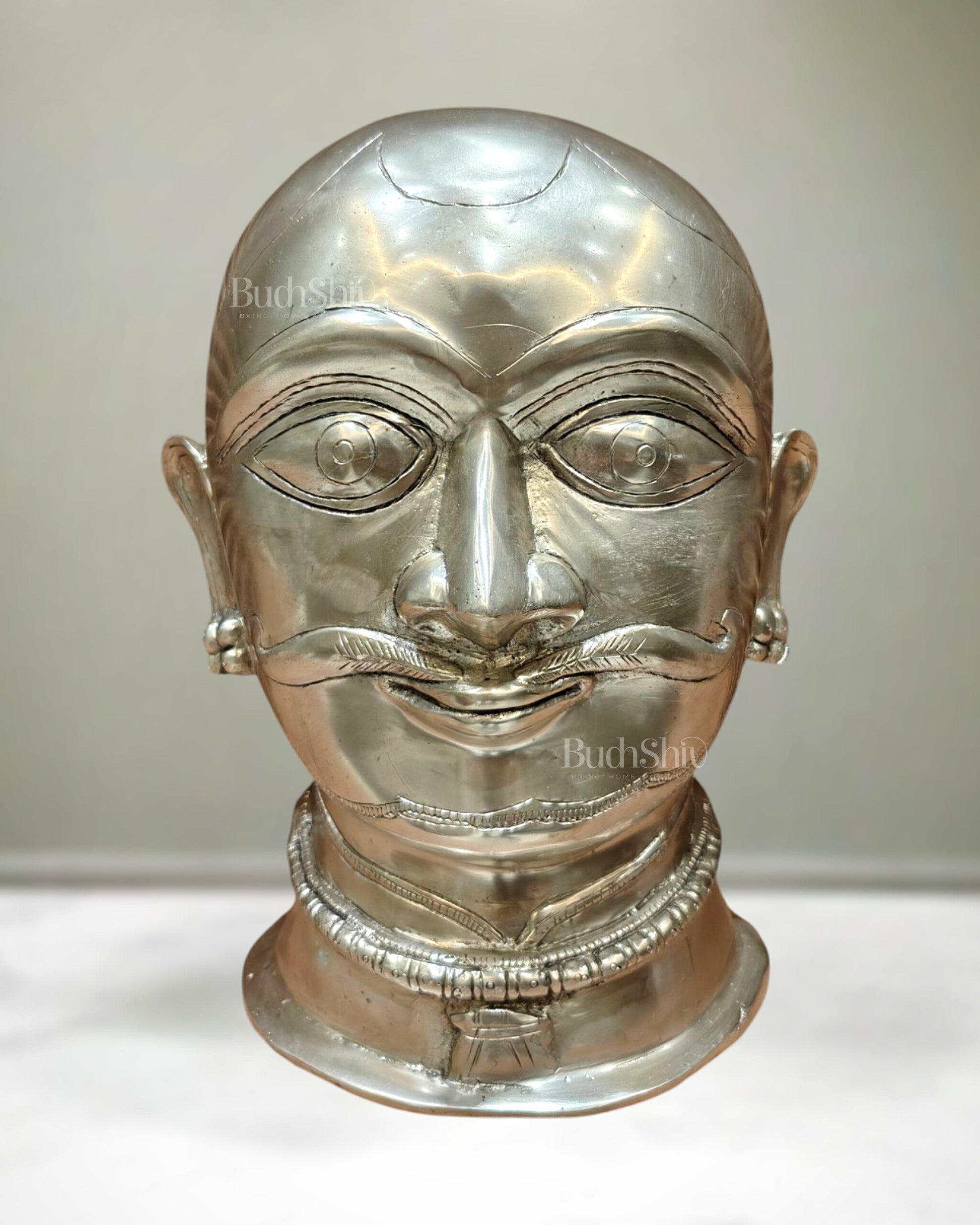 Brass Shiva Mukhalingam Face Statue silver plated 10 inch | 100% Certified Copper & Brass - Sama Homes Idol - Brass Sculpture - Eco-friendly - Sama Homes