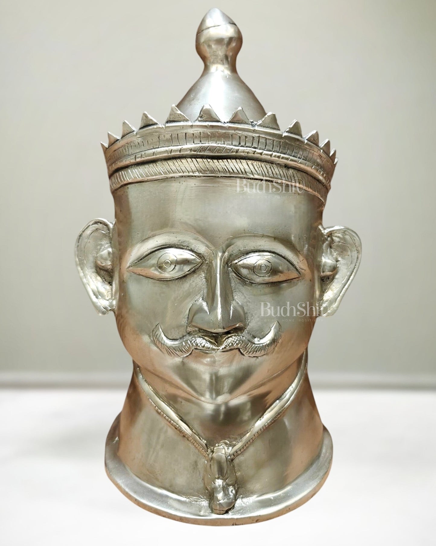 Brass Shiva Face Mukhlingam statue 13.5" silver plated | 100% Certified Copper & Brass - Sama Homes Idol - Brass Sculpture