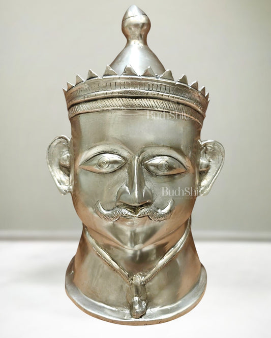 Brass Shiva Face Mukhlingam statue 13.5" silver plated | 100% Certified Copper & Brass - Sama Homes Idol - Brass Sculpture