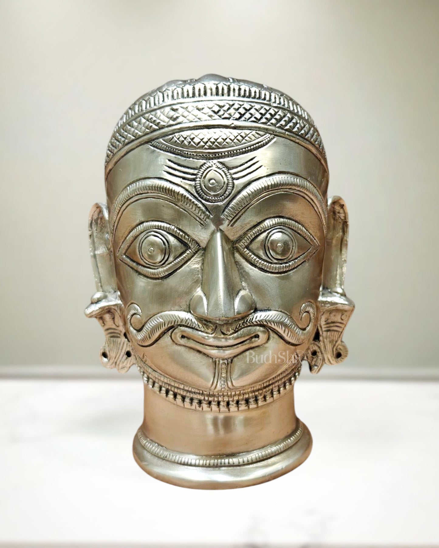 Vintage Brass Shiva head mukhalingam 7.5" silver plated - Sama Homes Idol - Brass Sculpture