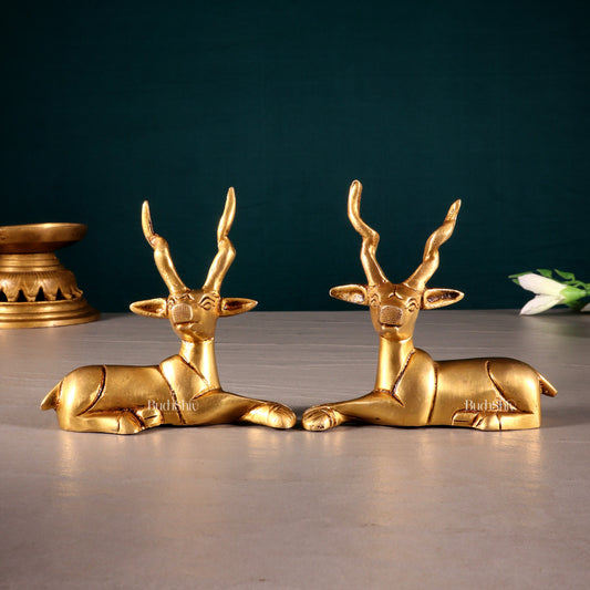 Pure Brass Small Pair of Sitting Deer – Vastu Approved 3.5 inch - Sama Homes Idol - Brass Sculpture