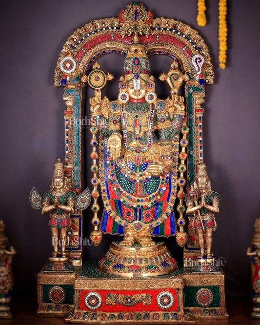 Large Brass Tirupati Balaji Sculpture 60" Lord Venkateshwara darbar - Sama Homes Idol - Brass Sculpture