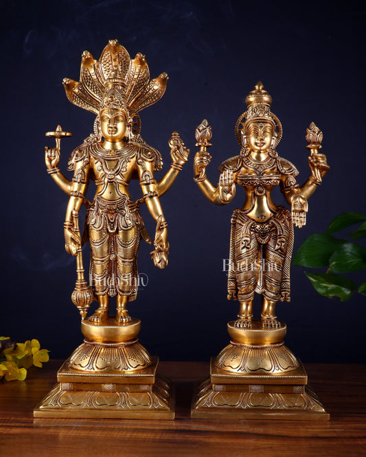 Brass Superfine Standing Lord Vishnu with Sheshanaag & Goddess Lakshmi Statue (Pair) 18 inch - Sama Homes Idol - Brass Sculpture