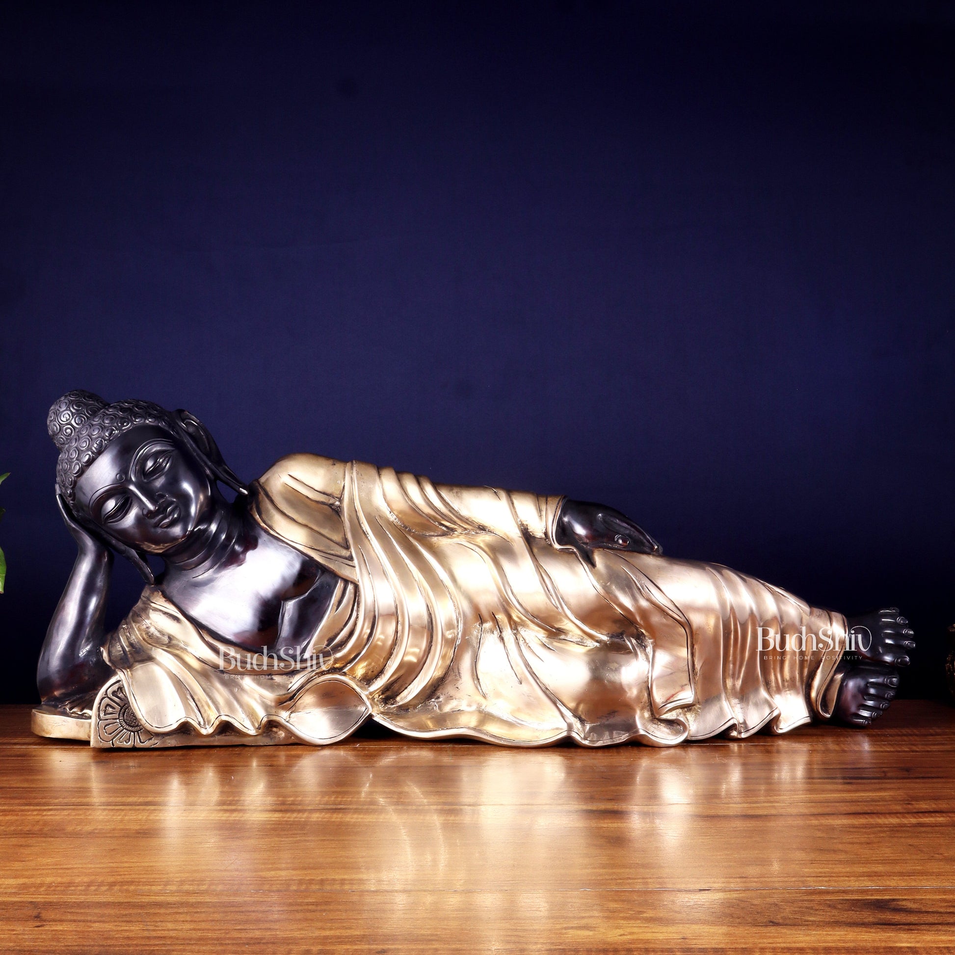 Handcrafted brass Large Resting/Sleeping Buddha Statue -29" - Sama Homes Idol - Brass Sculpture - Eco-friendly - Sama Homes