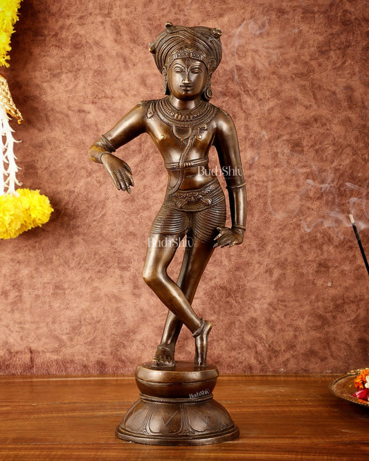 Pure Brass Chola-Style vrishava vahan Shiva Statue – Shirastraka Turban Design 15 inch - Sama Homes Idol - Brass Sculpture