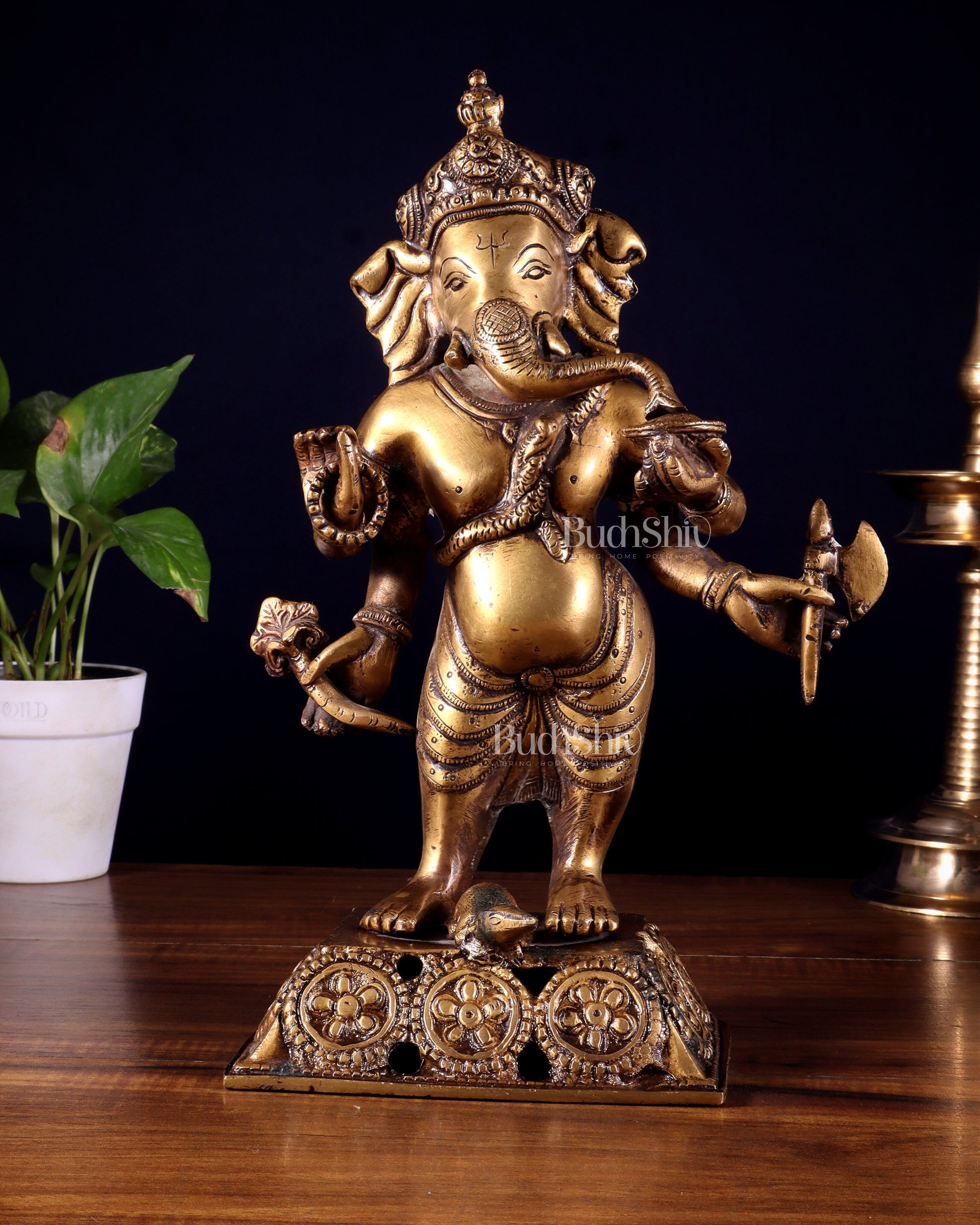 Standing Brass Ganesha Idol | 12.5-inch Height - Sama Homes Idol - Brass Sculpture - Eco-friendly - Sama Homes
