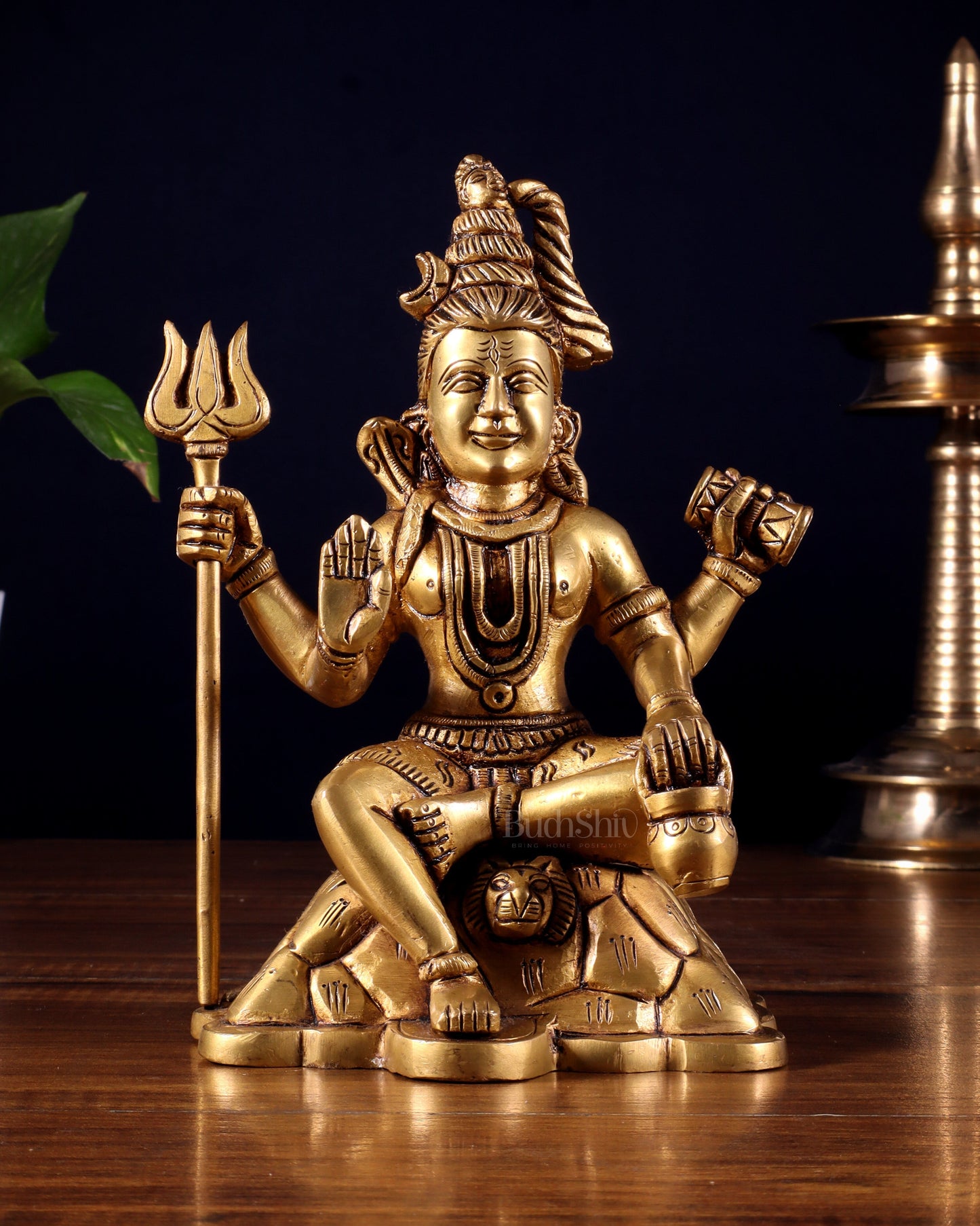 Pure Brass Lord Shiva Statue with Four Arms – Intricately Detailed 8 inch - Sama Homes Idol - Brass Sculpture