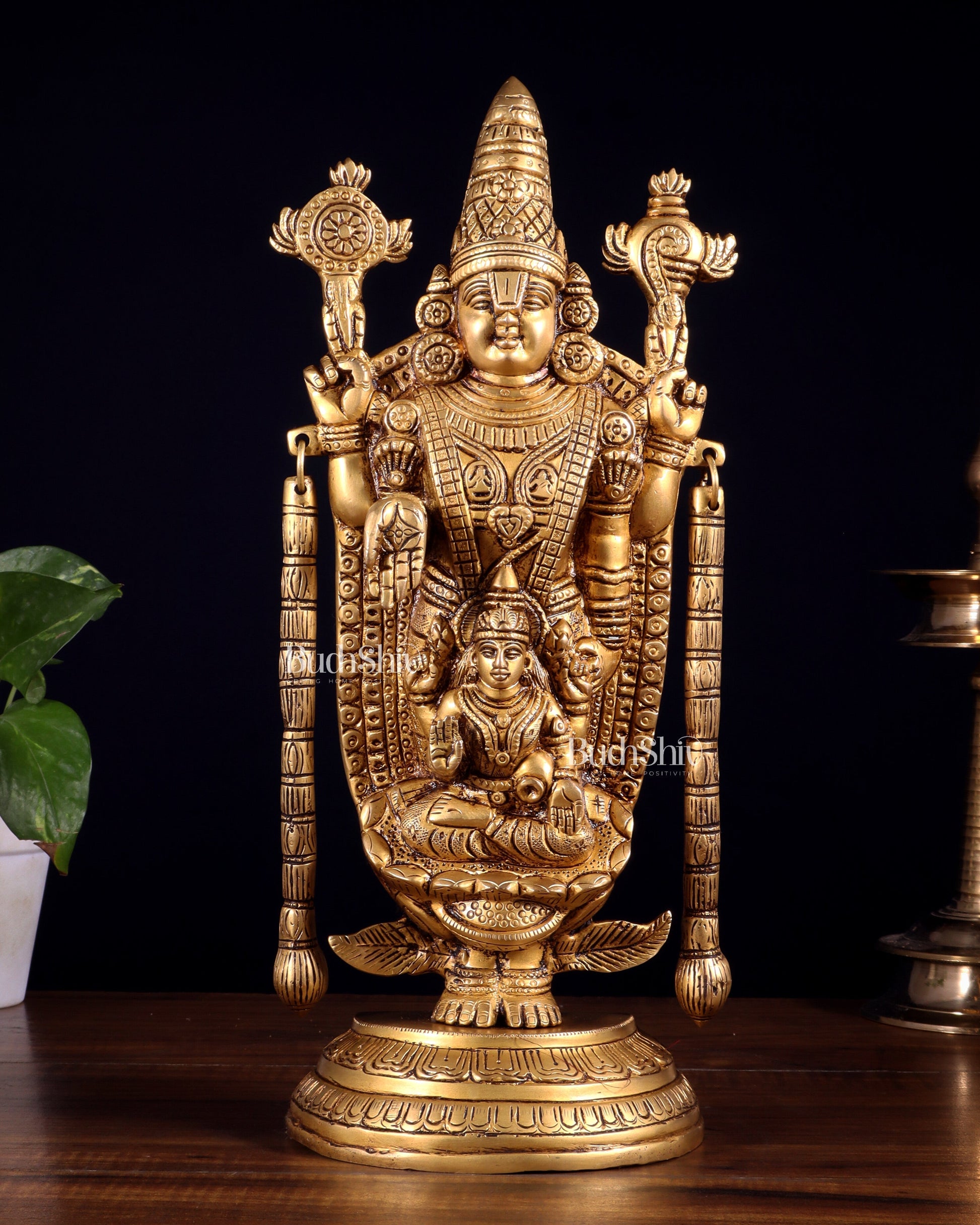 Brass Tirupati Balaji Statue with Lakshmi Engraved – 13"x5.5"x3.5" - Sama Homes Idol - Brass Sculpture - Eco-friendly - Sama Homes