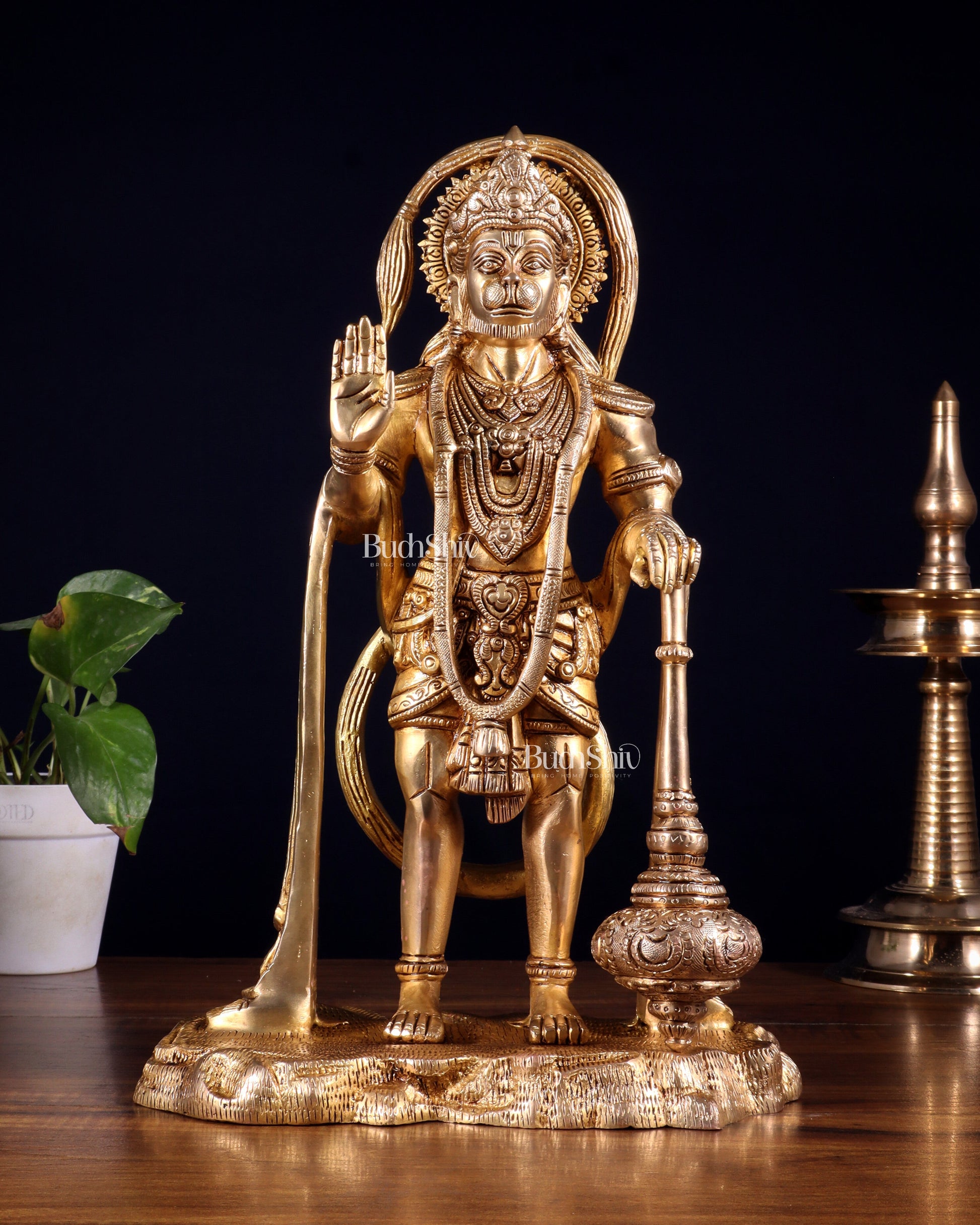 Pure Brass Bahubali Hanuman Standing Statue – 14 Inch - Sama Homes Idol - Brass Sculpture - Eco-friendly - Sama Homes
