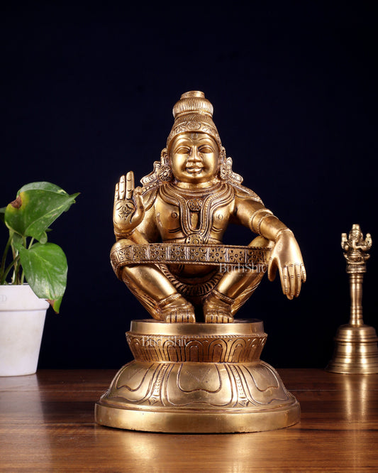 Brass Ayyappan Statue 9.5 | 100% Certified Copper & Brass - Sama Homes Idol - Brass Sculpture