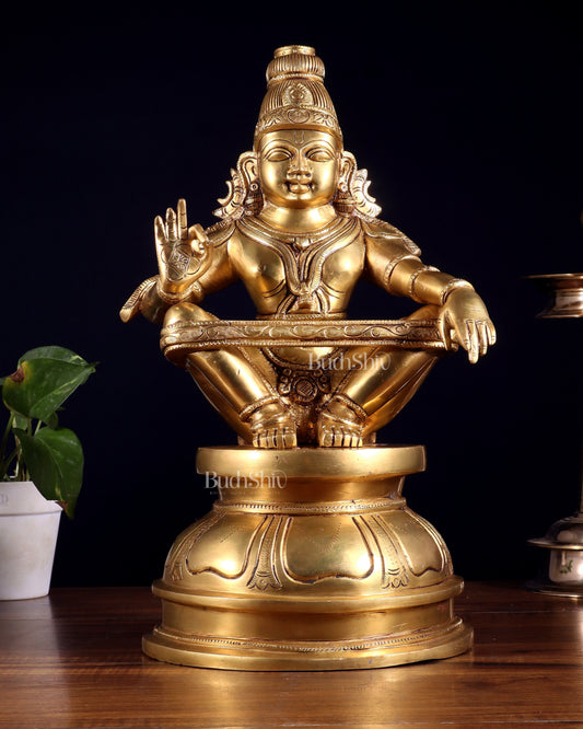 Brass Lord Ayyappa Swamy Ayyappan Statue - 14" Intricate Sculpture | 100% Certified Copper & Brass - Sama Homes Idol - Brass Sculpture