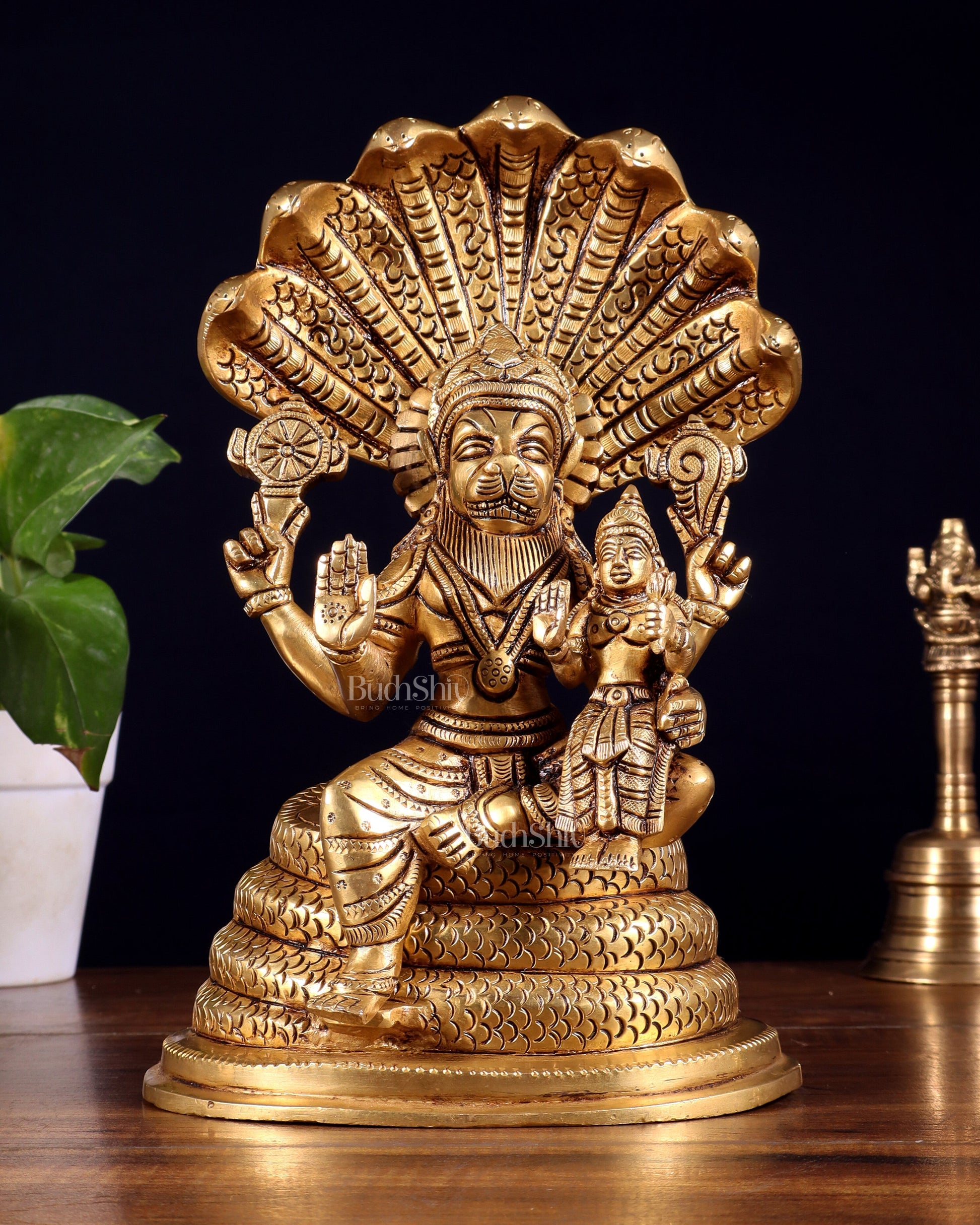 Brass Narasimha Lakshmi idol 10 inch | 100% Certified Copper & Brass - Sama Homes Idol - Brass Sculpture - Eco-friendly - Sama Homes