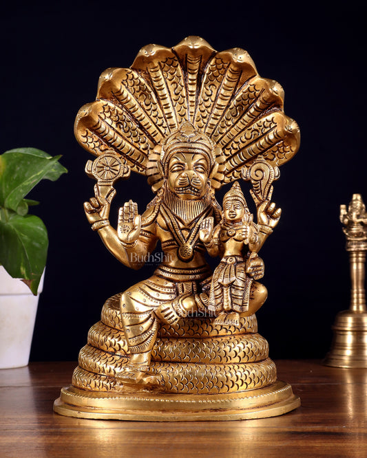 Brass Narasimha Lakshmi idol 10 inch | 100% Certified Copper & Brass - Sama Homes Idol - Brass Sculpture