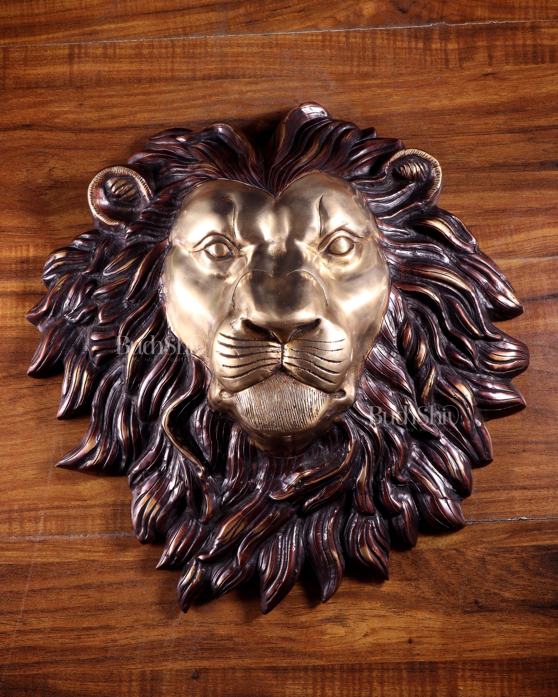 Pure Brass Large Lion Face Wall Hanging – Dual Tone Finish 14.5 inch - Sama Homes Idol - Brass Sculpture - Eco-friendly - Sama Homes