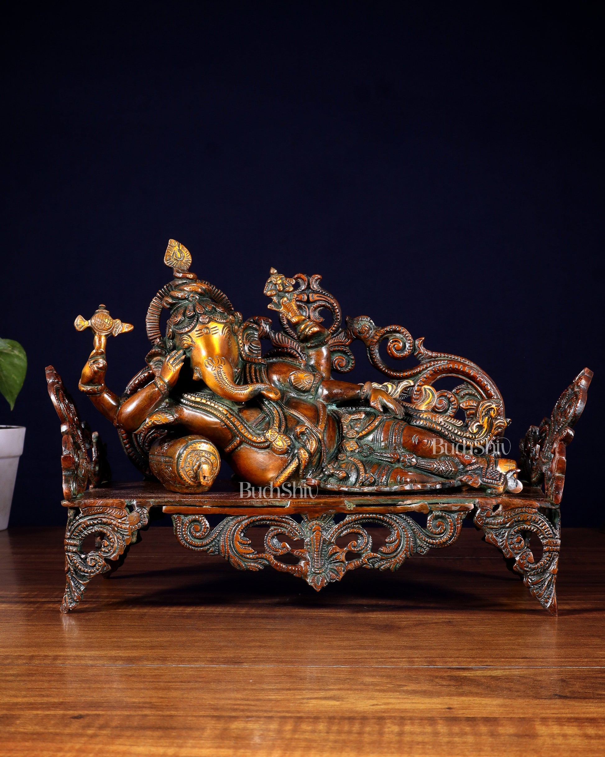 Vintage Brass Resting Ganesha Statue 14" - Sama Homes Idol - Brass Sculpture - Eco-friendly - Sama Homes