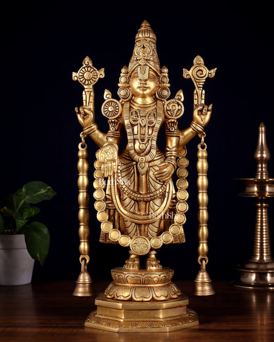 Pure Brass Tirupati Balaji Statue 17 inch - Sama Homes Idol - Brass Sculpture