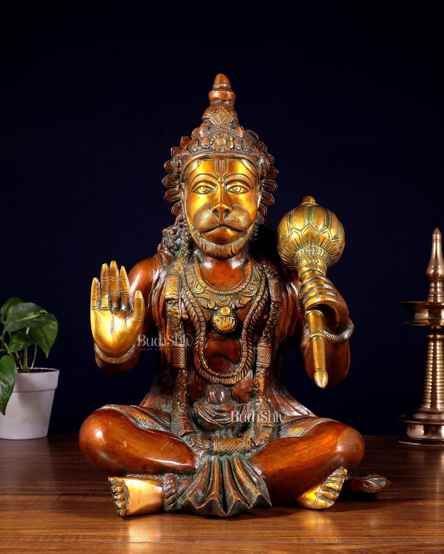 Hanuman Brass statue dual tone 17" Height - Sama Homes Idol - Brass Sculpture