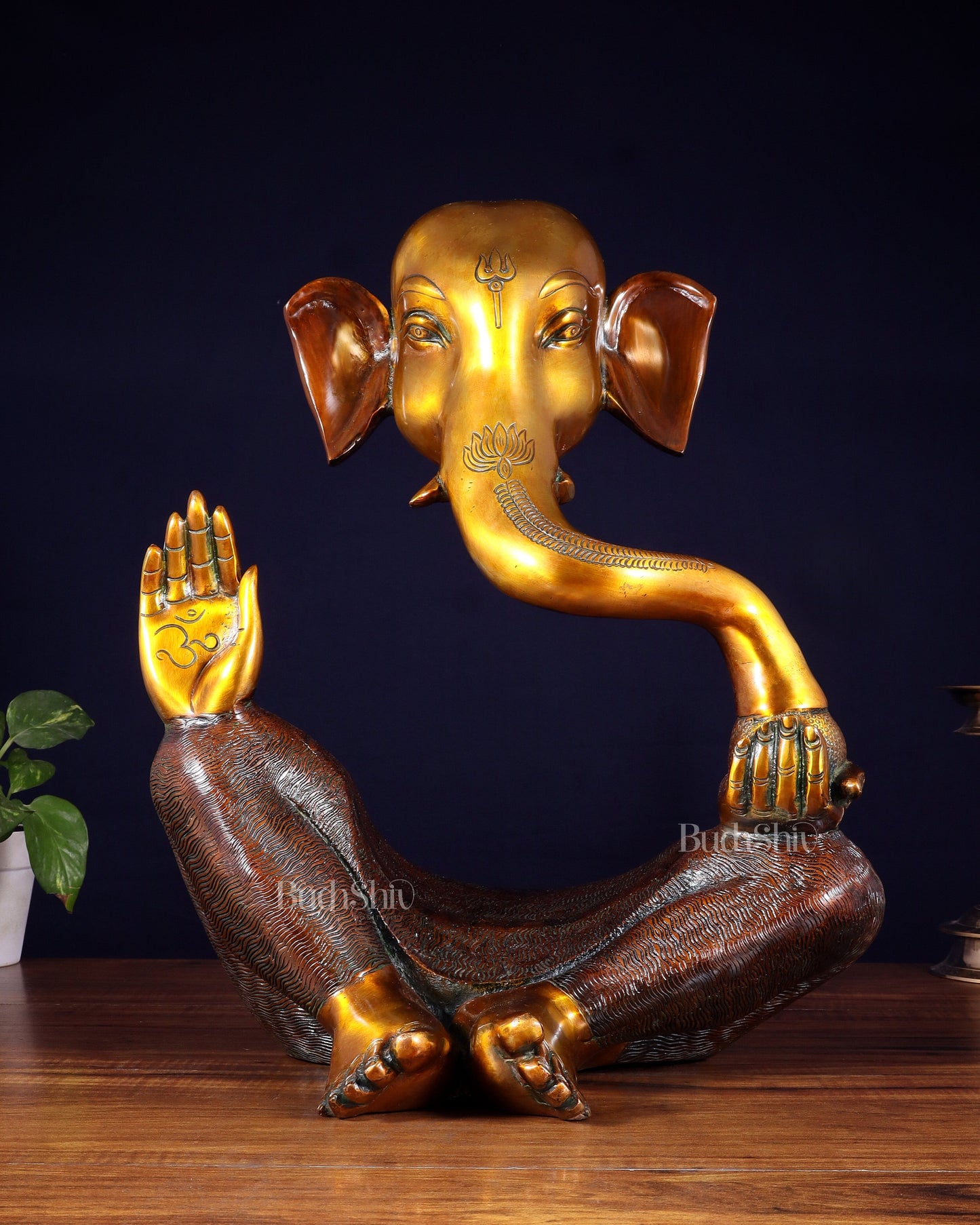 Pure Brass Large Modern Ganesha Statue – Dual Tone Finish 17 inch - Sama Homes Idol - Brass Sculpture