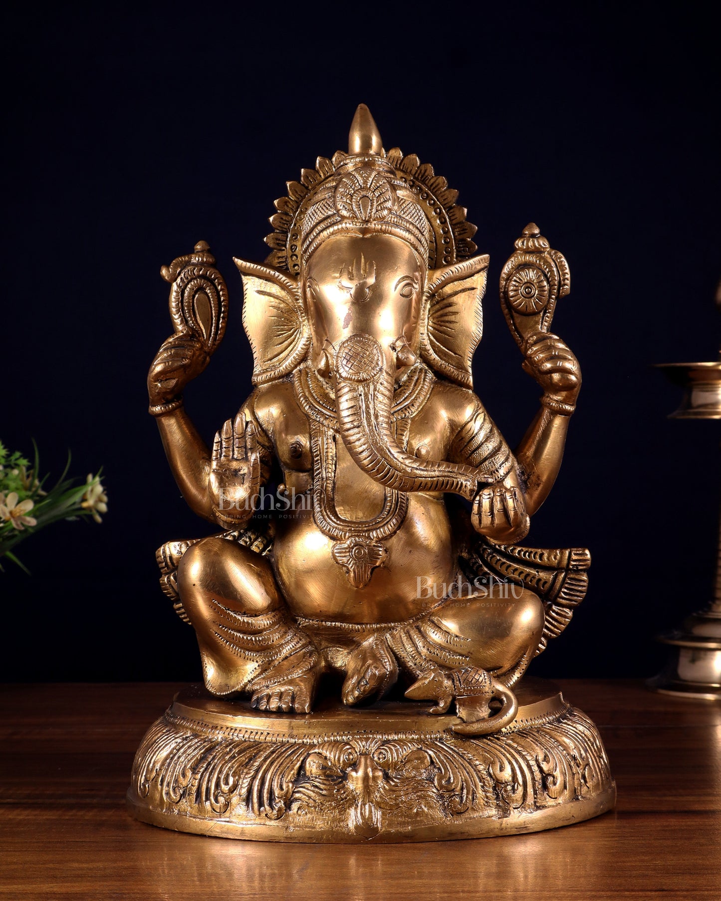 Unique Brass Lord Ganesha Statue - 11.5 Inch - Sama Homes Idol - Brass Sculpture