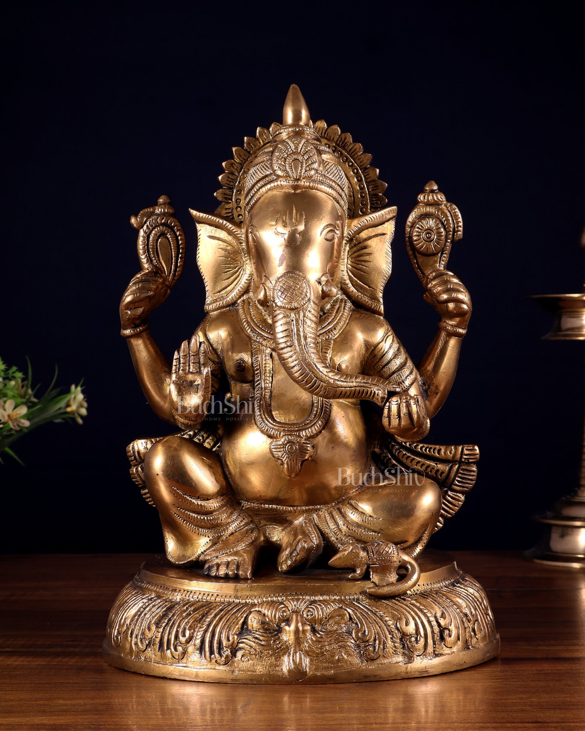 Unique Brass Lord Ganesha Statue - 11.5 Inch - Sama Homes Idol - Brass Sculpture - Eco-friendly - Sama Homes