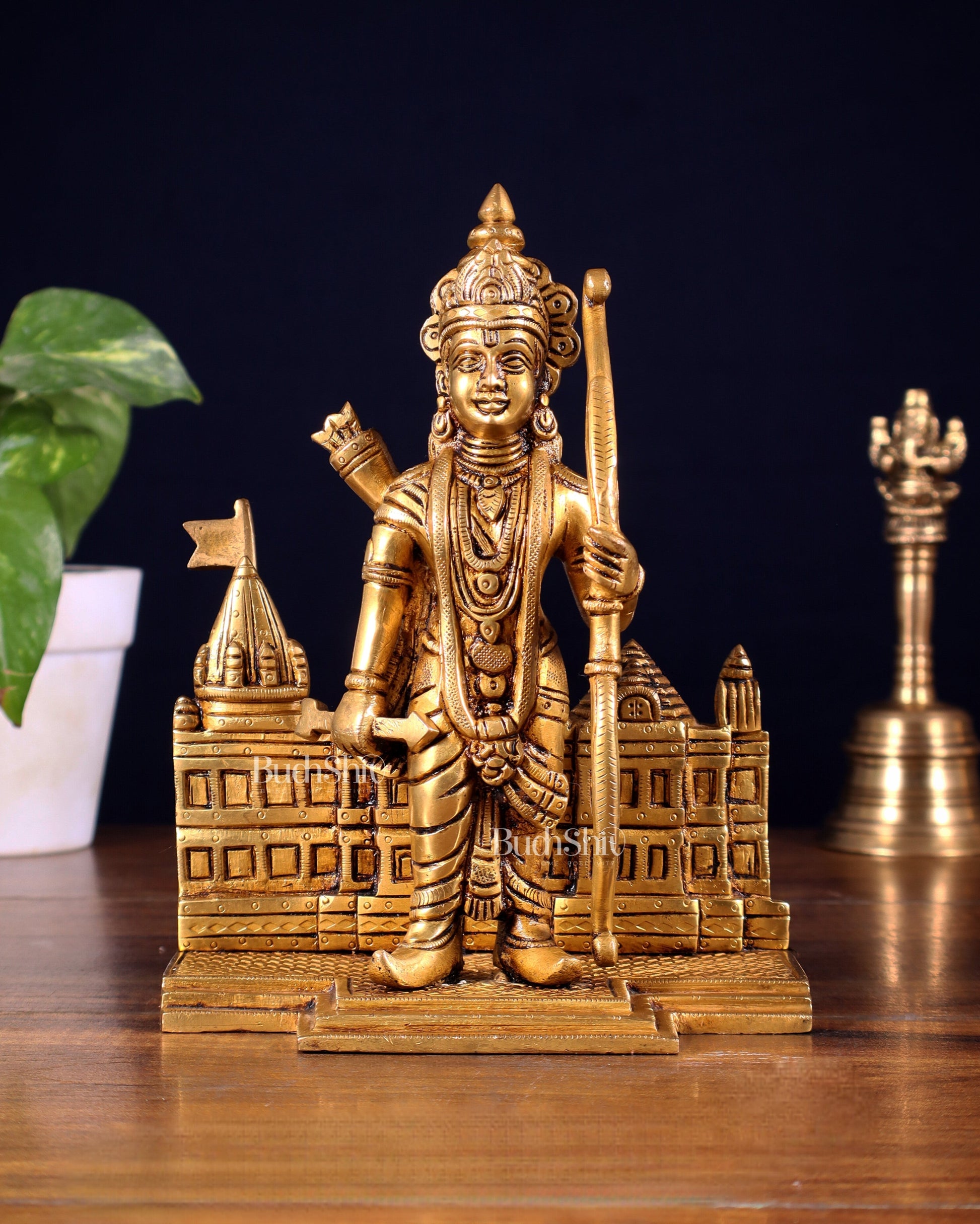 Brass standing Lord Ram idol 8" | 100% Certified Copper & Brass - Sama Homes Idol - Brass Sculpture - Eco-friendly - Sama Homes