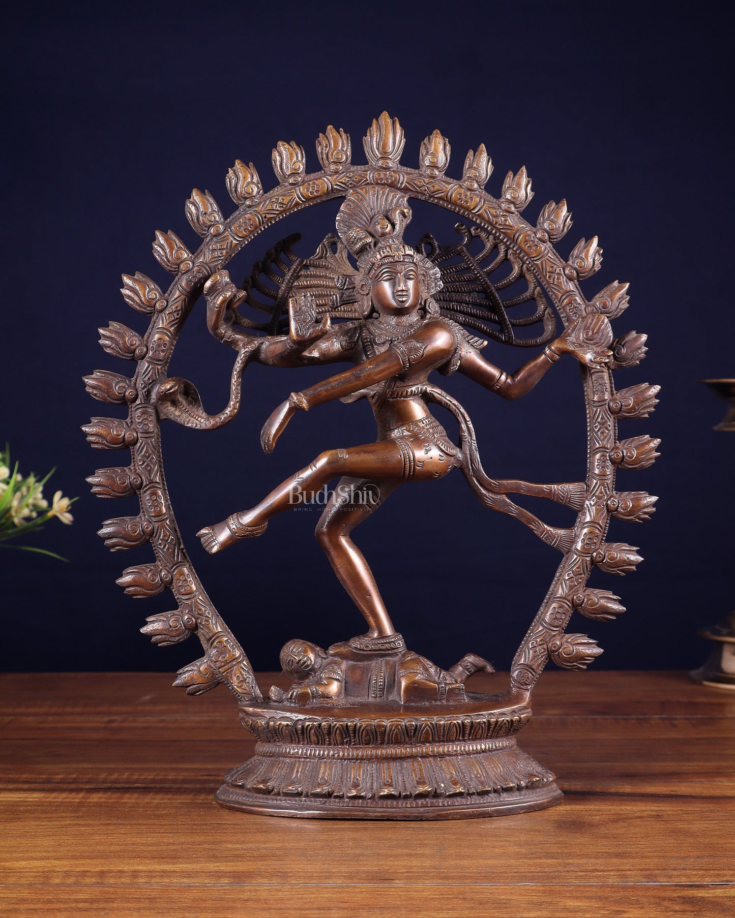 Vintage Brass Nataraja statue with Oval Ring | 12 Inch Height | 3.2 KG - Sama Homes Idol - Brass Sculpture