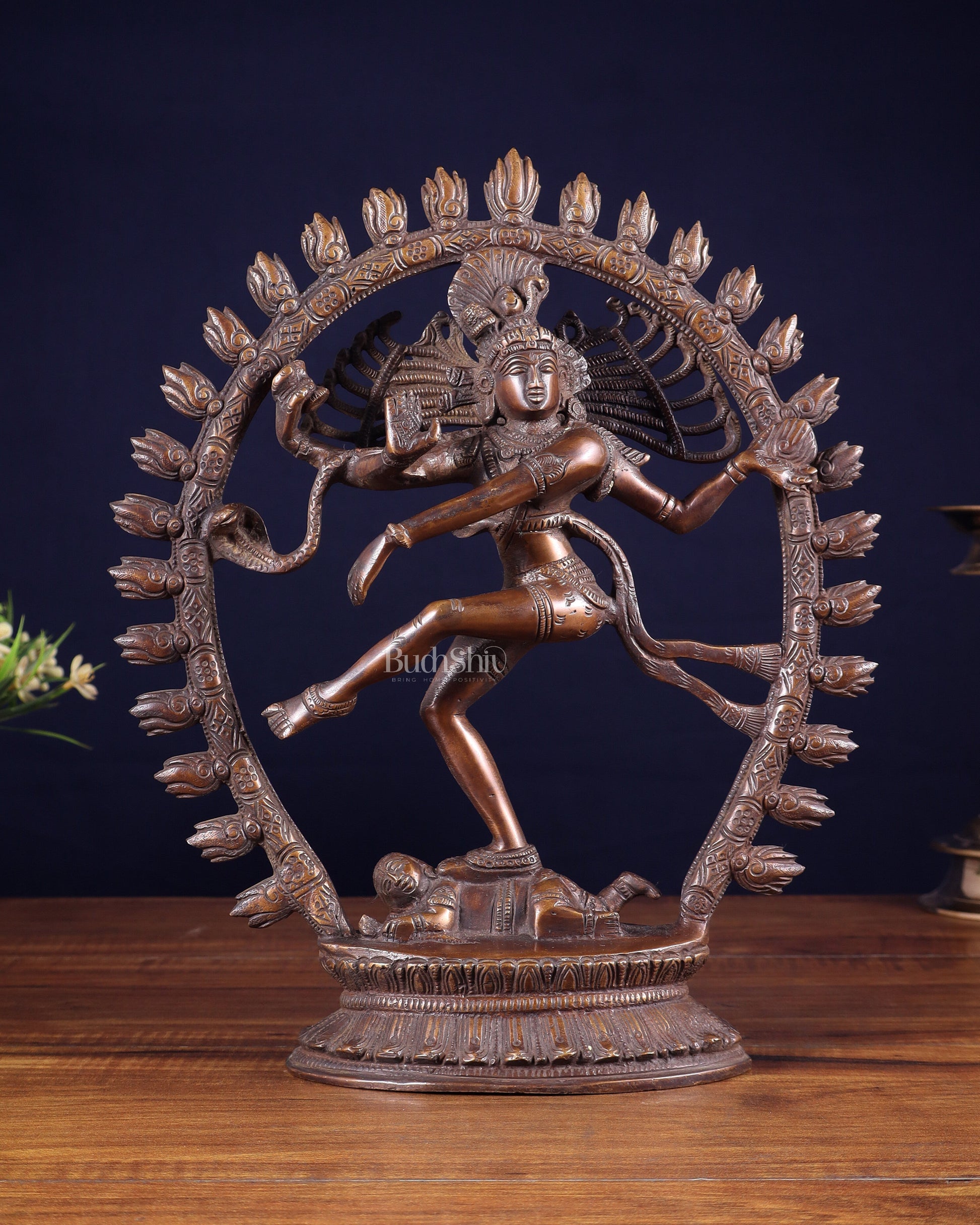 Vintage Brass Nataraja statue with Oval Ring | 12 Inch Height | 3.2 KG - Sama Homes Idol - Brass Sculpture - Eco-friendly - Sama Homes
