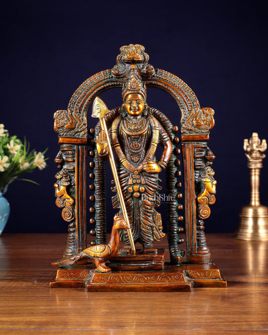 Pure Brass Lord Murugan Swamy statue 9" double chola tone - Sama Homes Idol - Brass Sculpture