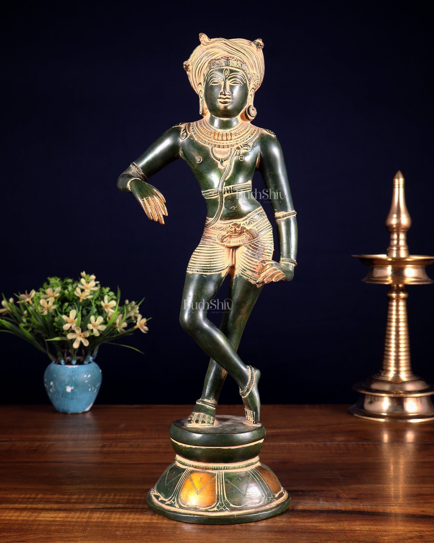 Pure Brass vrishava vahan Shiva Statue green patina  15 inch - Sama Homes Idol - Brass Sculpture