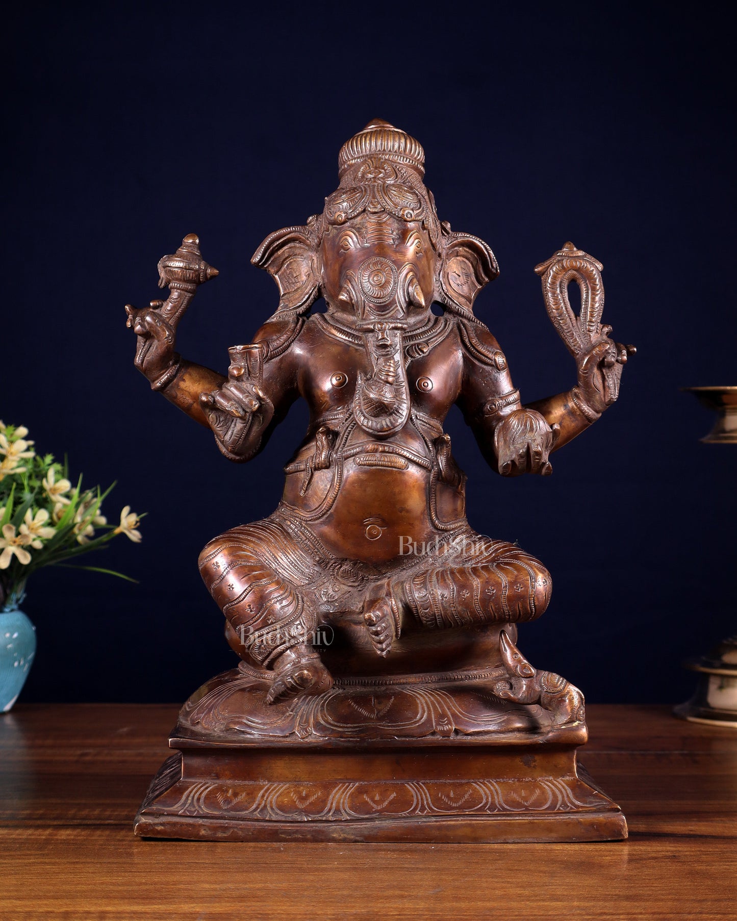 Pure Brass Valampuri Ganesha with Right Trunk – Chola Style, 12 Inch - Sama Homes Idol - Brass Sculpture