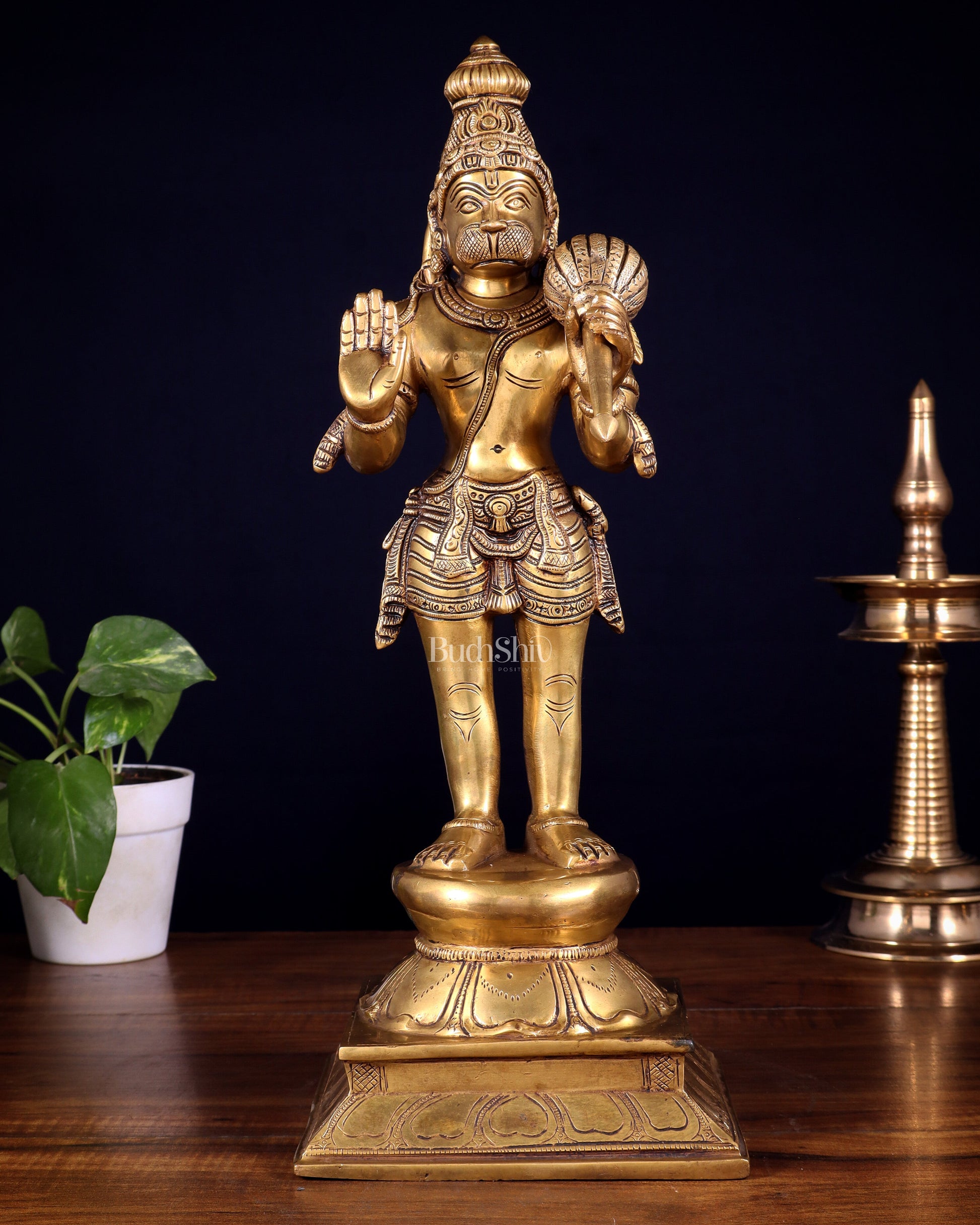 Superfine Brass Standing Lord Hanuman Idol | 16.5 inch - Sama Homes Idol - Brass Sculpture - Eco-friendly - Sama Homes