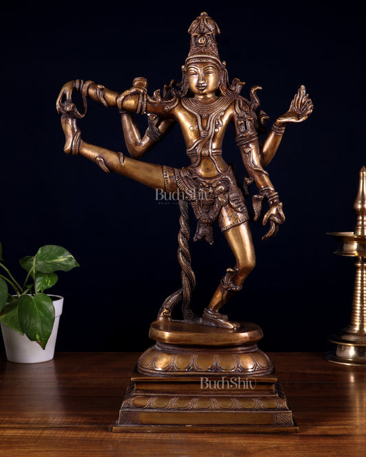 Divine 18-Inch Brass dancing shiva with right leg raised - Sama Homes Idol - Brass Sculpture
