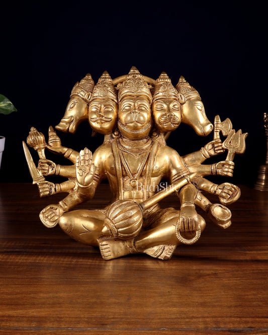 Superfine Brass Panchmukhi Hanuman with Crossed Legs 9.5" - Sama Homes Idol - Brass Sculpture
