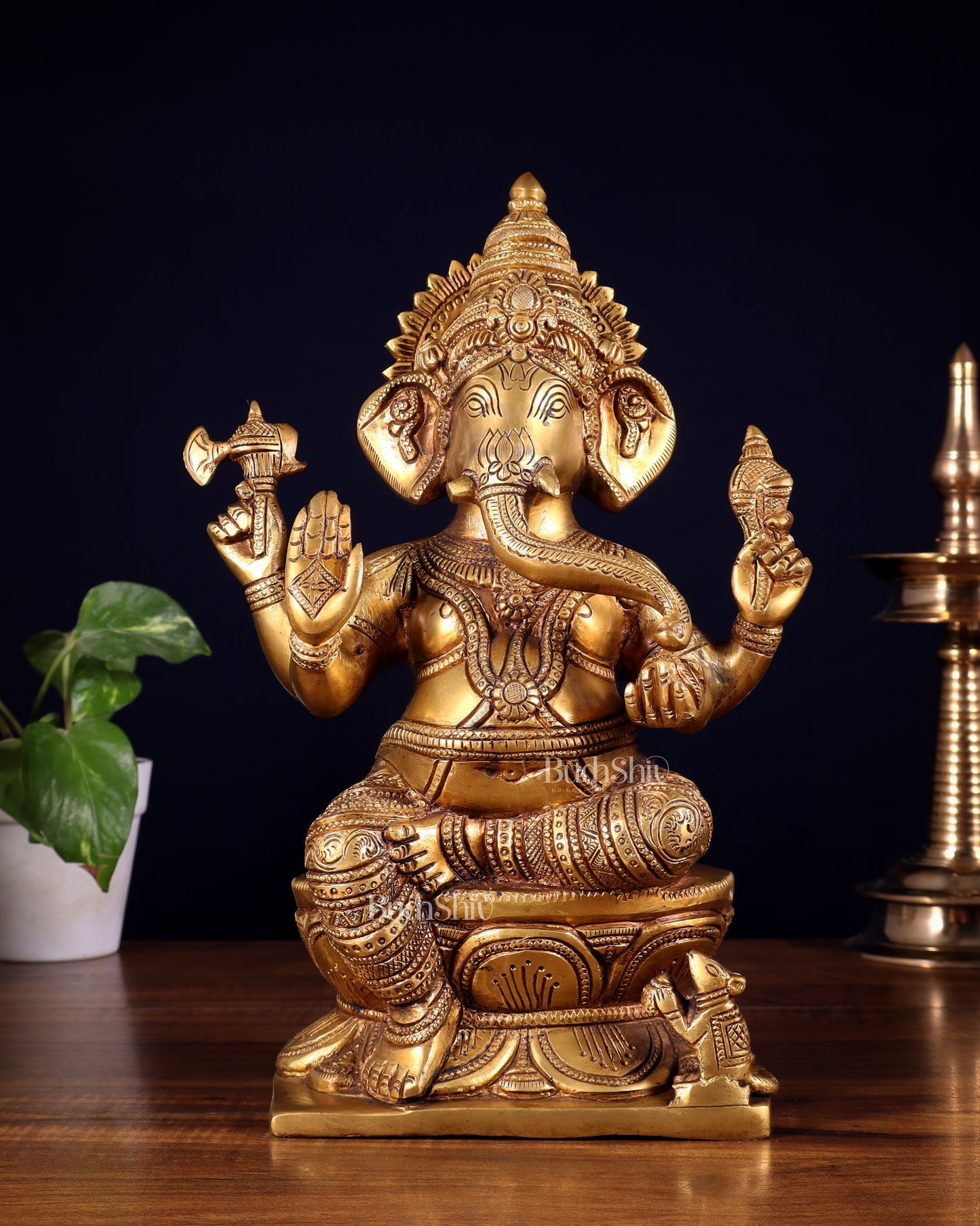 Pure Brass Lord Ganesha Statue – 12 Inch | Handcrafted Idol - Sama Homes Idol - Brass Sculpture