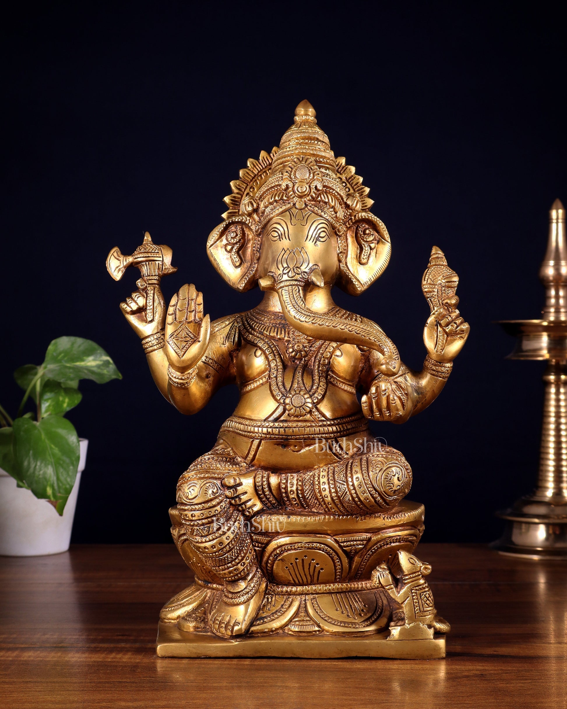 Pure Brass Lord Ganesha Statue – 12 Inch | Handcrafted Idol - Sama Homes Idol - Brass Sculpture - Eco-friendly - Sama Homes