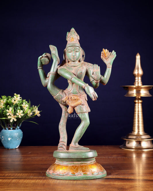 Brass Dancing Shiva Rudratandava Sculpture green patina tone 12 inch | 100% Certified Copper & Brass - Sama Homes Idol - Brass Sculpture