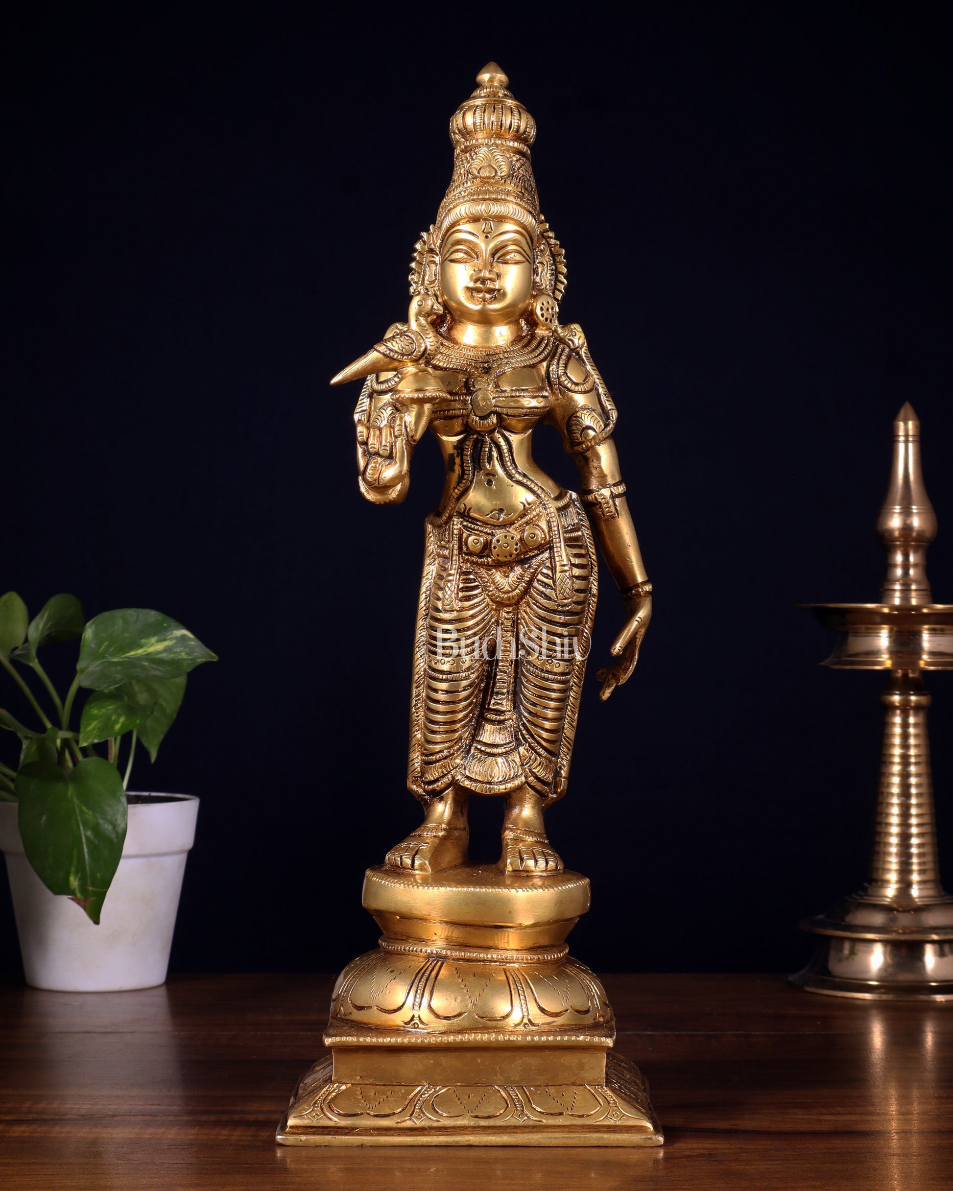 Pure Brass Goddess Meenakshi Statue – 15 Inch | Handcrafted Idol - Sama Homes Idol - Brass Sculpture - Eco-friendly - Sama Homes