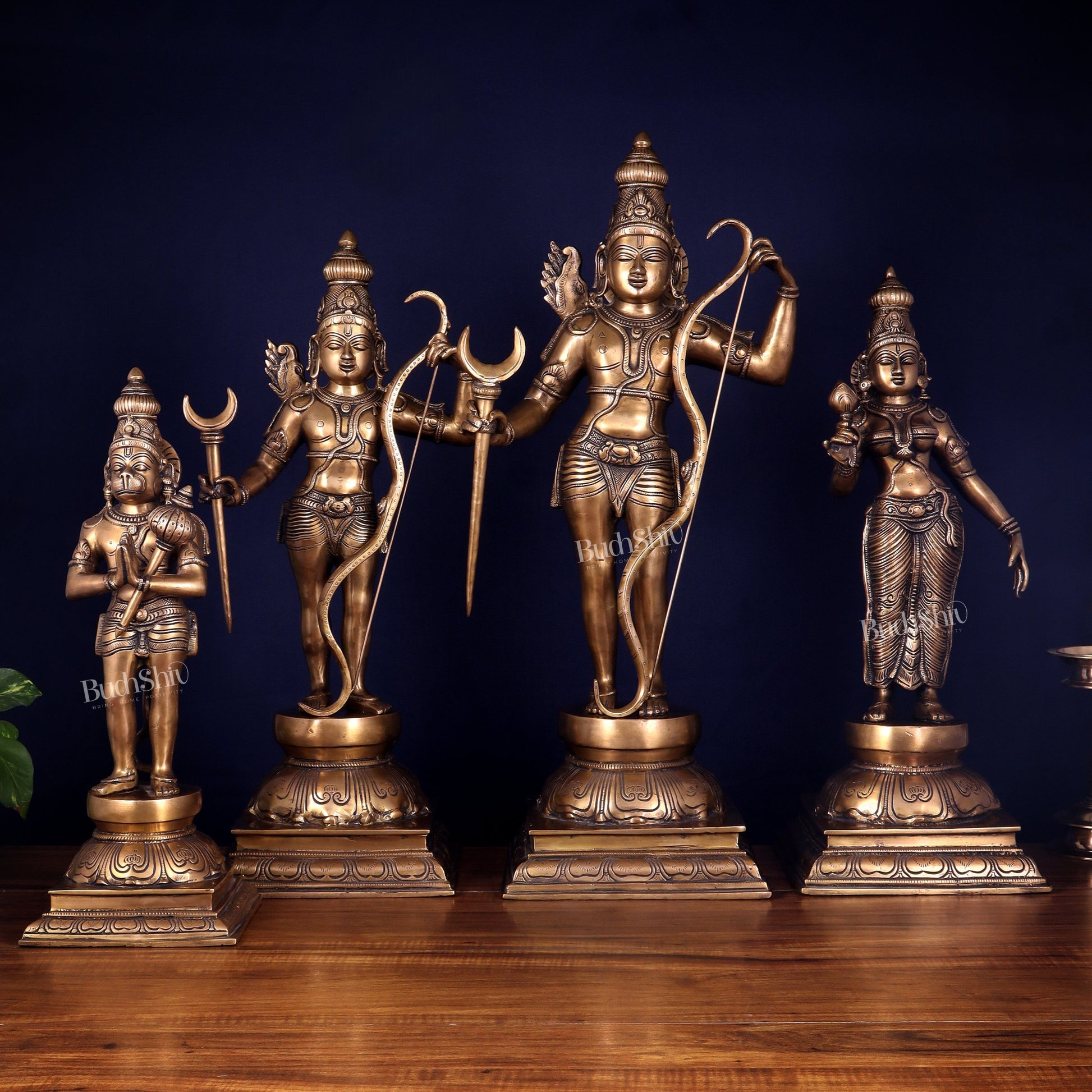 Pure Brass Large Ram Darbar Idol Set - 26" - Sama Homes Idol - Brass Sculpture - Eco-friendly - Sama Homes