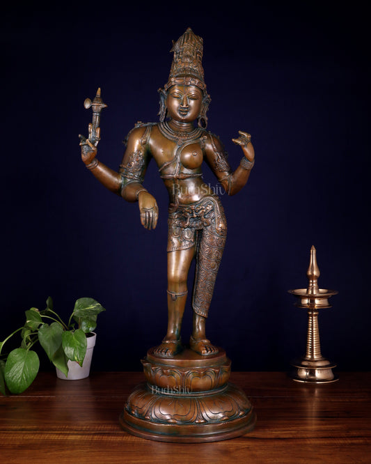 Brass Ardhanarishwara Statue – 27” chola bronze tone | 100% Certified Copper & Brass - Sama Homes Idol - Brass Sculpture