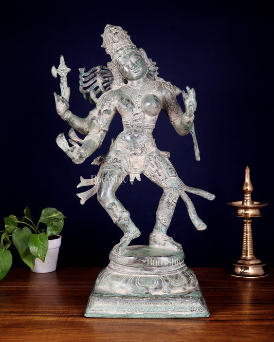 Ardhanarishvara Brass Statue Stone Finish - 24" | 100% Certified Copper & Brass - Sama Homes Idol - Brass Sculpture