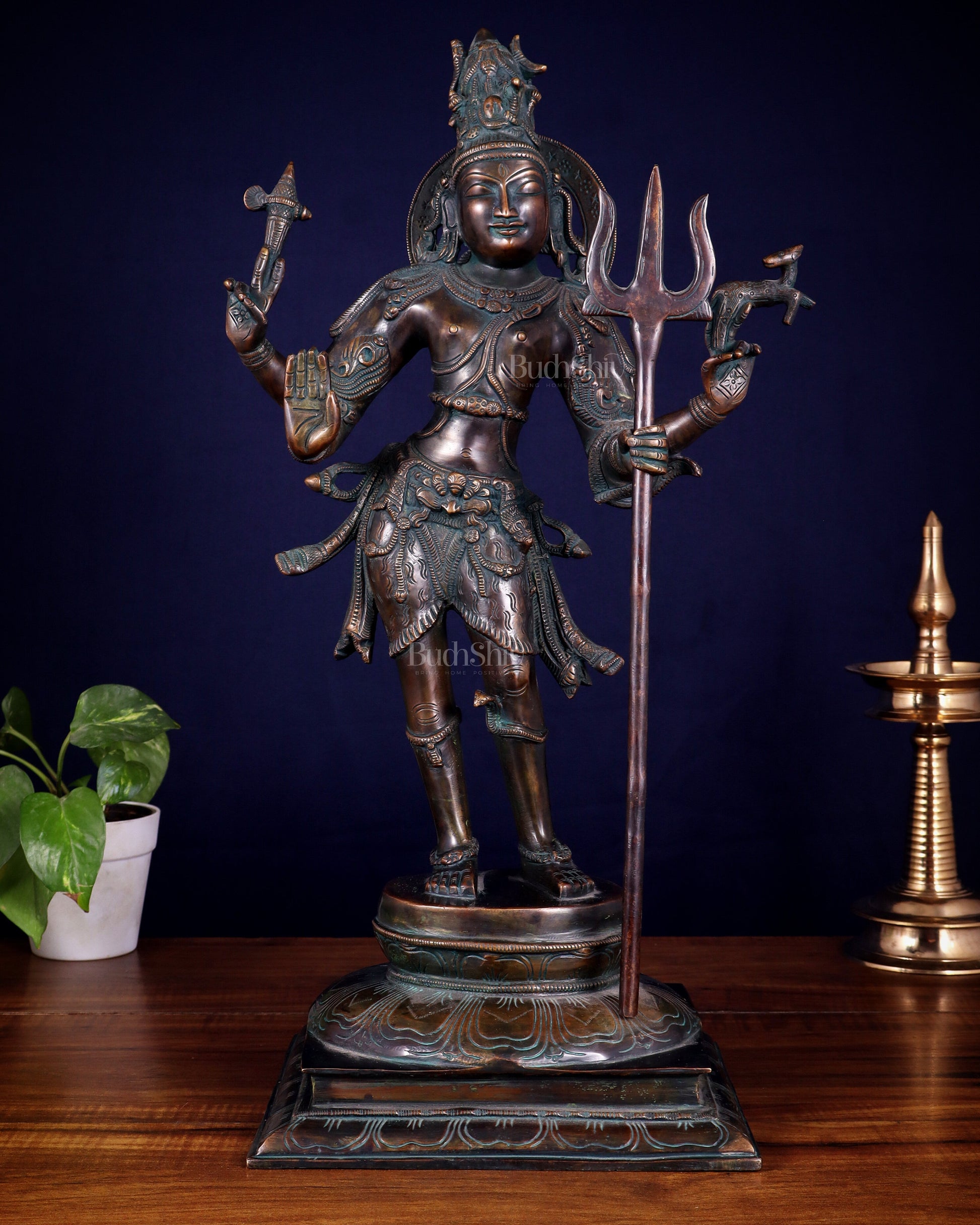 Pure Brass Pashupatinath Lord Shiva standing Statue – 21” - Sama Homes Idol - Brass Sculpture - Eco-friendly - Sama Homes
