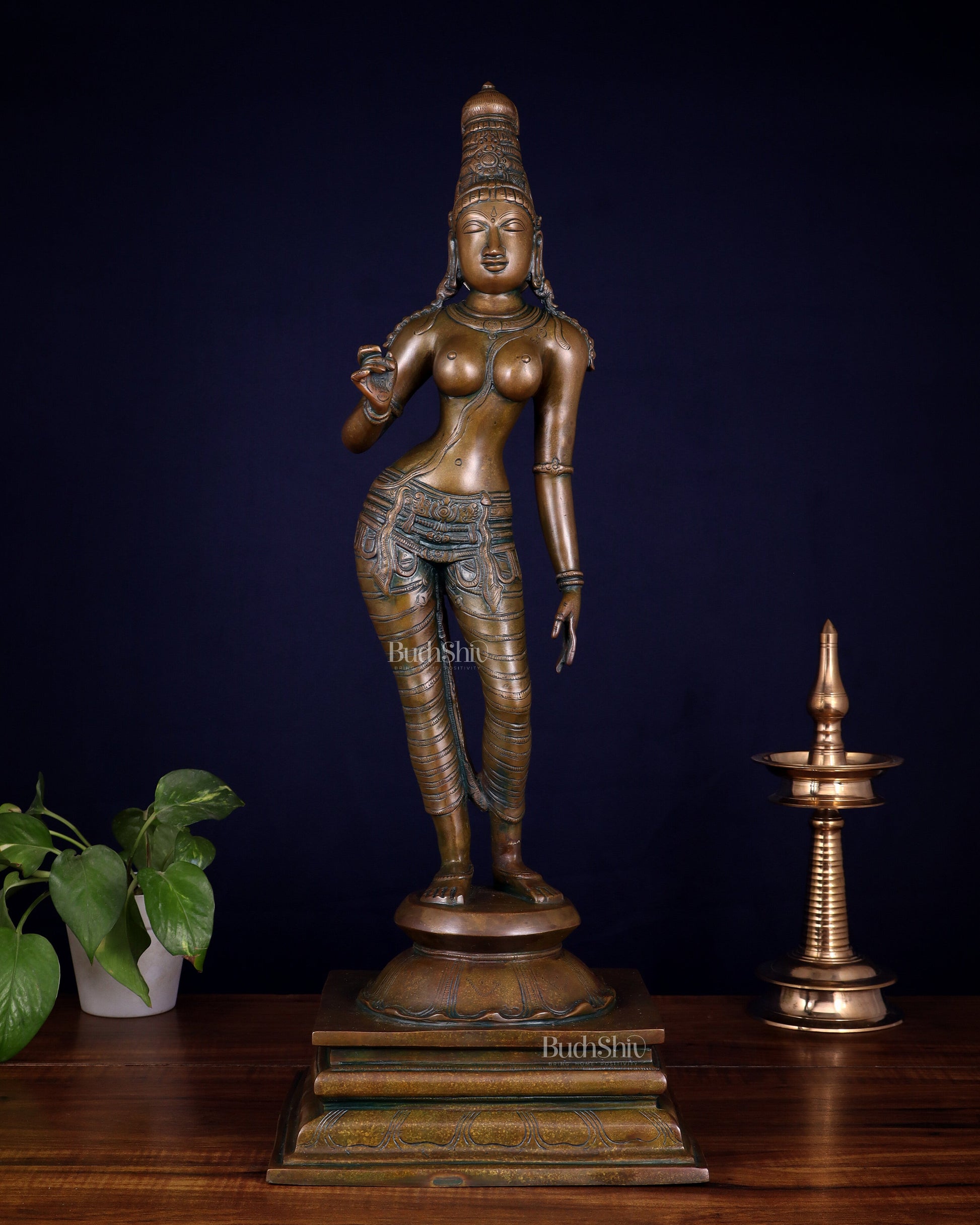Brass Bhoga Shakti Goddess Uma Parvati (Sivagami) Statue – 23.6” | 100% Certified Copper & Brass - Sama Homes Idol - Brass Sculpture - Eco-friendly - Sama Homes